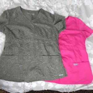 Greys Anatomy Medium Scrub Top Lot of 2 Pink Green